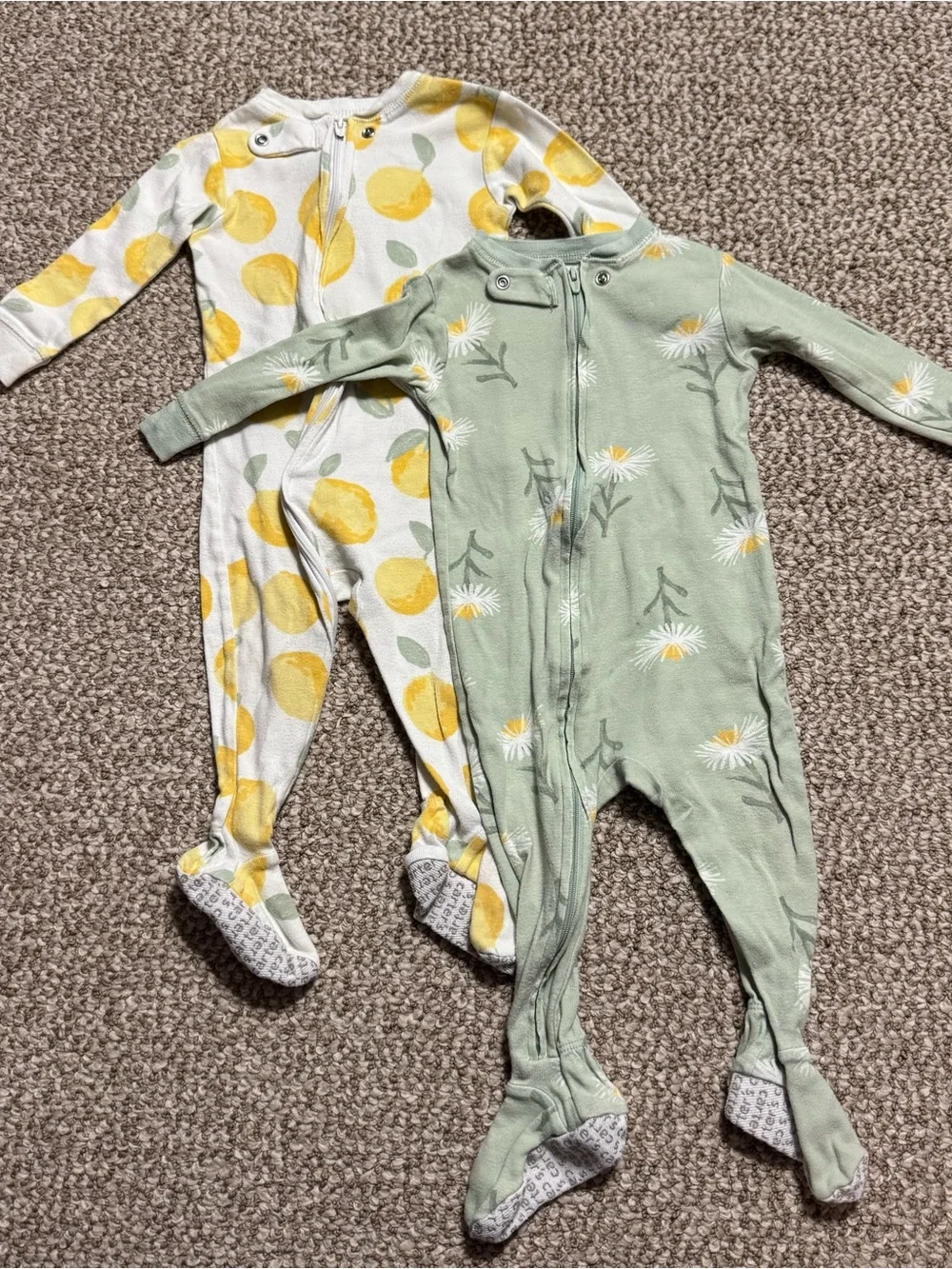Carter's Lot of 2 Full Zip Footed Sleeper Pajamas Lemon Daisy Print 12 Months